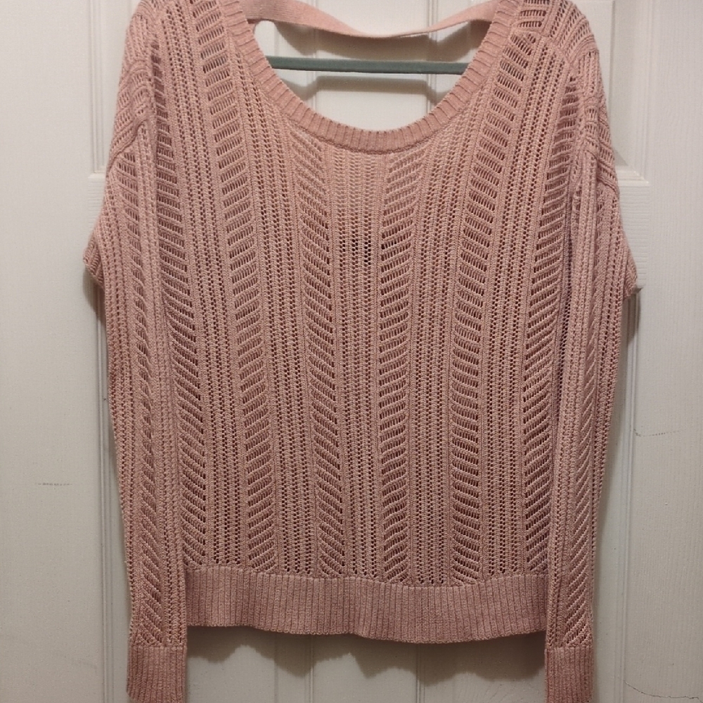 American Eagle Outfitters Pink Open-Knit Sweater